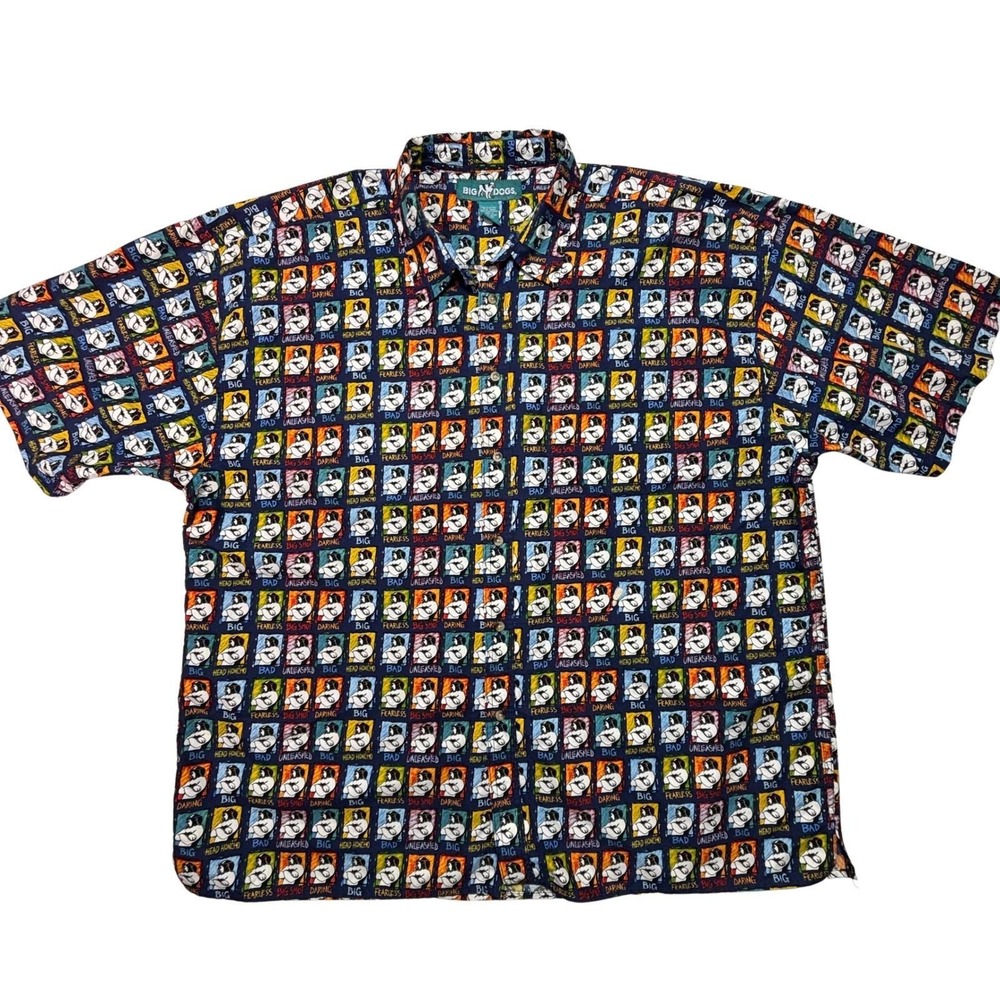 Big Dogs Graphic Button Up Shirt Mens 4XL All Over Print Y2K Vintage Style